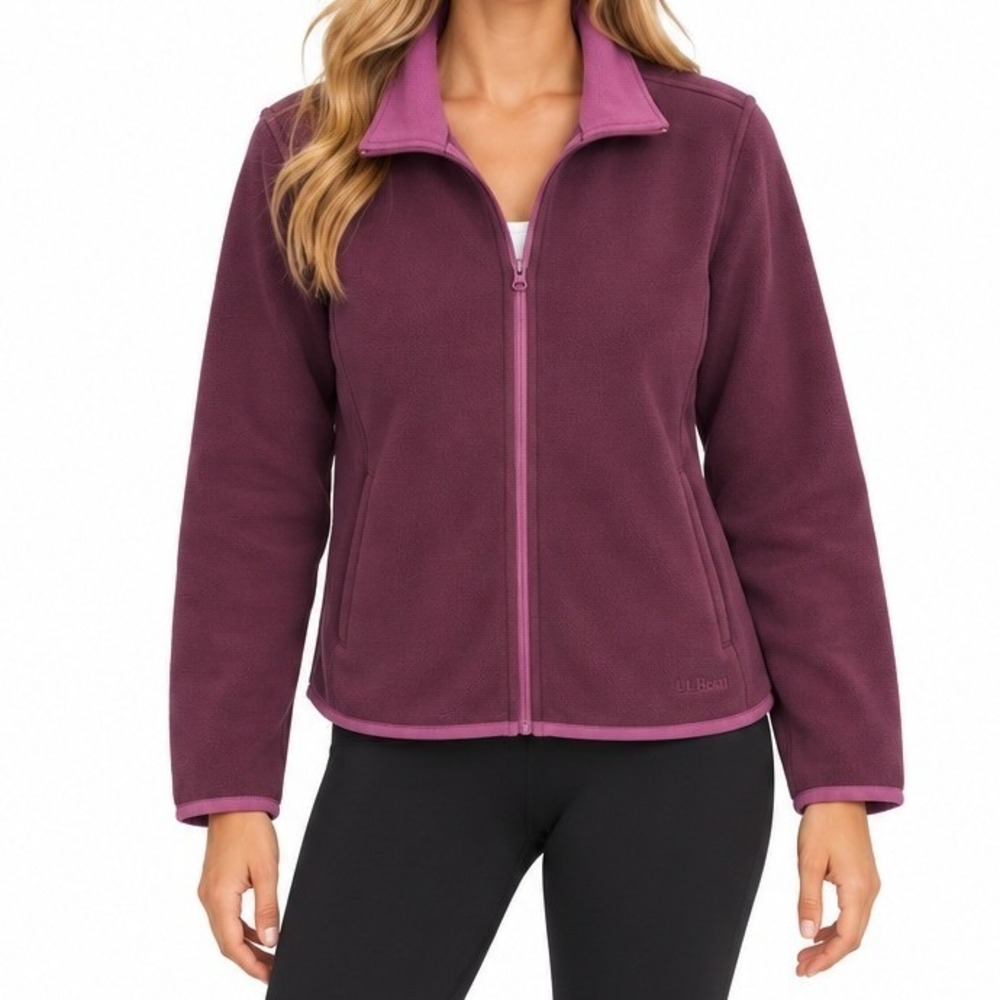 *NWT* L.L.Bean Featherweight Fleece Full-Zip Jacket Women Large Dark Plum Casual